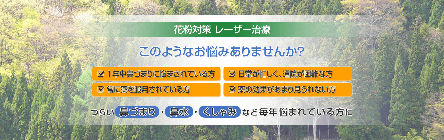 花粉対策 レーザー治療　つらい鼻づまり・鼻水・くしゃみになど毎年悩まされている方に